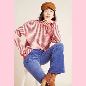 Anthropologie Red/White Striped Linnea Mock Neck Sweater Like New XS